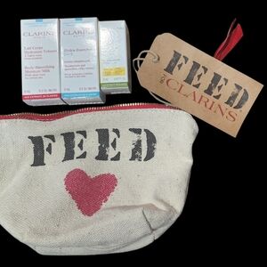 Clarins FEED Canvas Pouch with Skincare Trio